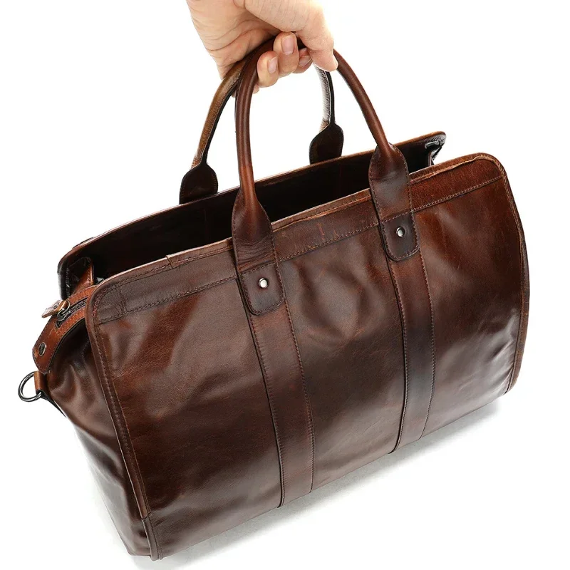 Brown Leather Travel Bag for Men and Women