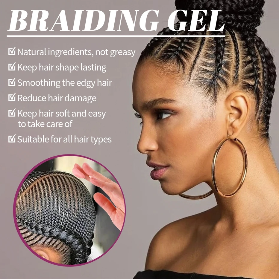 Strong Hold Braiding Gel Wax - Anti-Frizz Hair Pomade for Smooth Edge Control