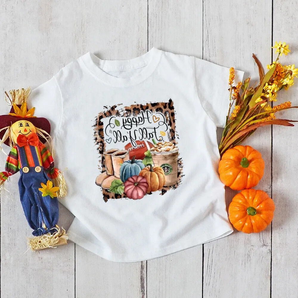Kürbis Saison Druck Kinder T-shirt Thanksgiving Party Jungen Mädchen Outfit Herbst Holidat Kinder Kurzarm Shirts Kleidung Tops – Detail 12
