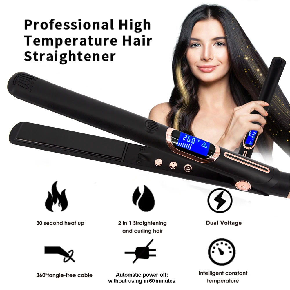 NEXPURE Professional Flat Iron 2 in 1 Hair Straightener & Curling Iron  Styling Tool,5s Fast Heat 1″ Ceramic Flat Iron,Adjustable Temp,LED  Display,Black – NEXPURE