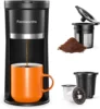 NEW Mini Coffee Maker Single Serve, Instant One Cup for K Cup & Ground Coffee, 6 to 12 Oz Brew Sizes, Black 1