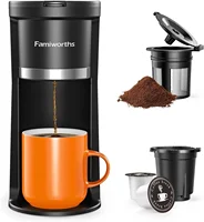 NEW Mini Coffee Maker Single Serve, Instant One Cup for K Cup & Ground Coffee, 6 to 12 Oz Brew Sizes, Black 1