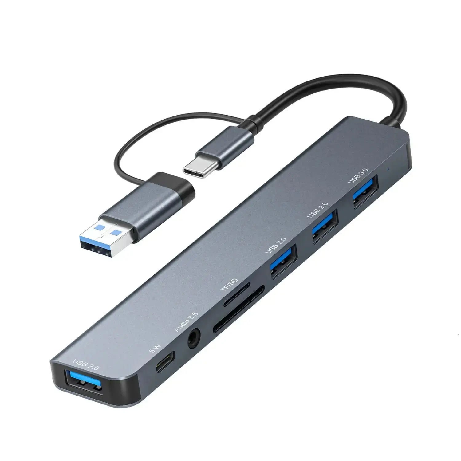 Aluminium USB Hub Airies USB 3.0 en aluminium 8 en 1 1 X USB 3.0 3 X 2.0 1 C lecteur de carte SD TF 3.5mm ports m.com