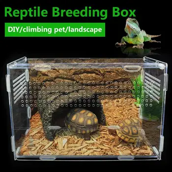 Transparent Reptile Animal Insect Pet Breathable Feeding Plastic Box Hamster Frog Snake Escape-Proof Cage Turtle Lizard Silkworm 1