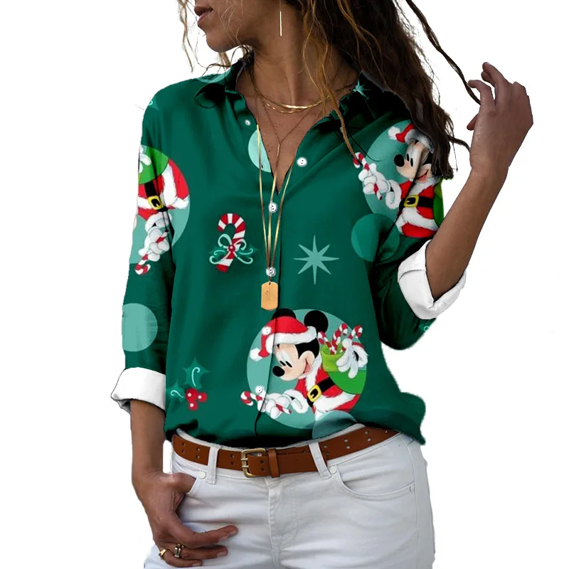 

New Christmas Disney Brand Kawaii Stitch and Mickey Anime 3D Printed Women's Long Sleeve Shirt Harajuku Style Slim Top Y2K
