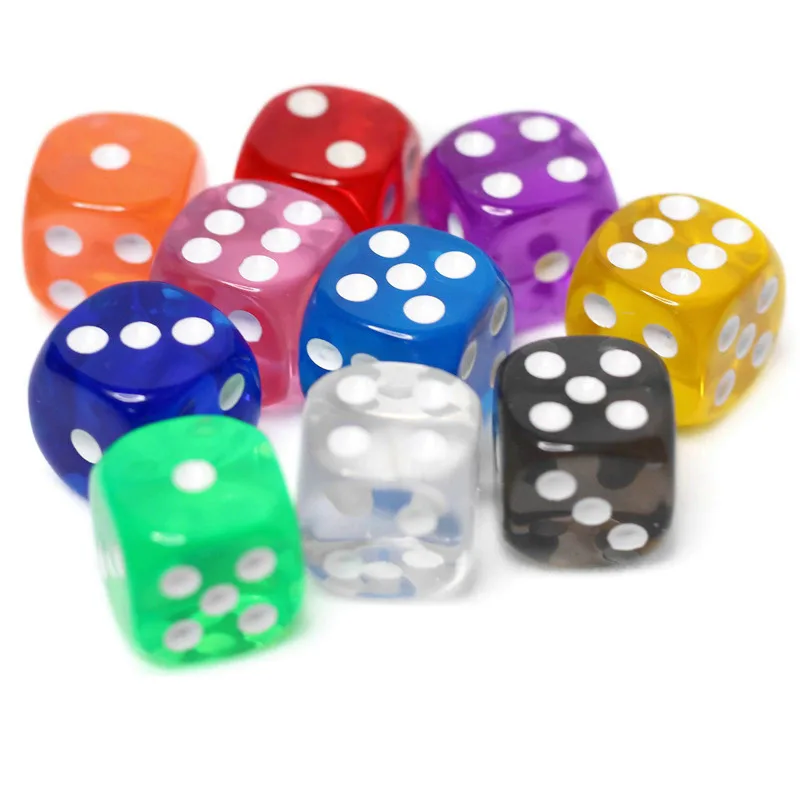 

10Pcs Acrylic Transparent 16mm Clear Color Six Sided Spot D6 Playing Games Dice Set For Bar Pub Club Party Board Game