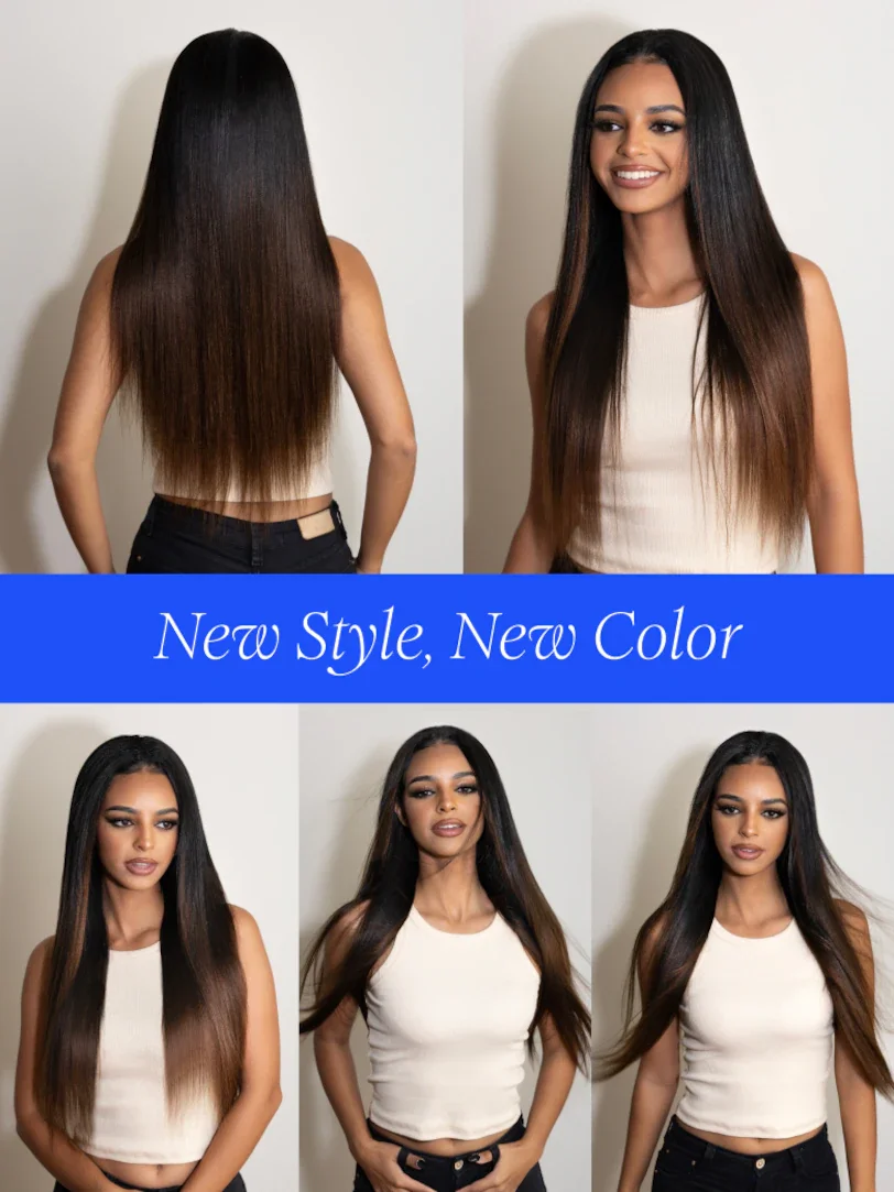 Nadula V-Teil-Perücke Aus Echtem Yaki-Haar – Klebefrei, Balayage-Braun, Natürlich & Einfach Zu Tragen