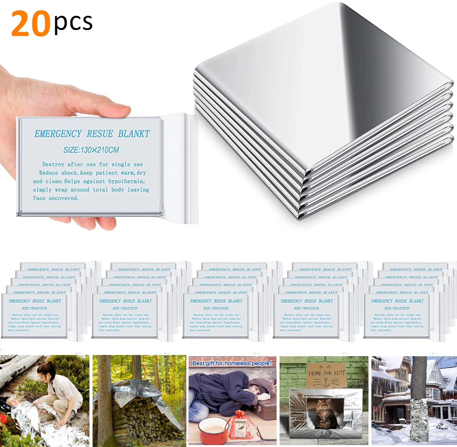 

20PCS Emergency Mylar Thermal Blankets Emergency Foil Blankets 83 Inches Reflective Thermal Foil Blanket for Outdoors Survival