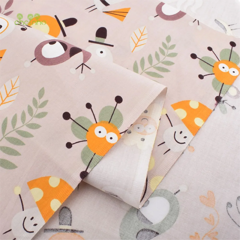 Chainho,Printed Twill Cotton Fabric,Patchwork Cloth,DIY Sewing & Quilting Material,6 Designs,2 Size,Fox & Penguin Series,CC203