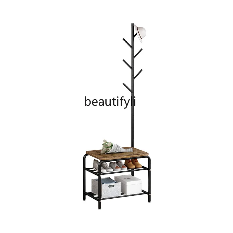 

yj Simple Household Hallway Iron Hanger Clothes Storage Rack Floor Integrated Shoes and Coat Rack