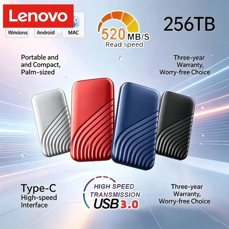 레노버 256TB SSD 플래시 하드 드라이브 외장형 TypeC 고속 SSD USB3.1 2TB 4TB 128TB SSD 스토리지 휴대용 HD 하드 디스크