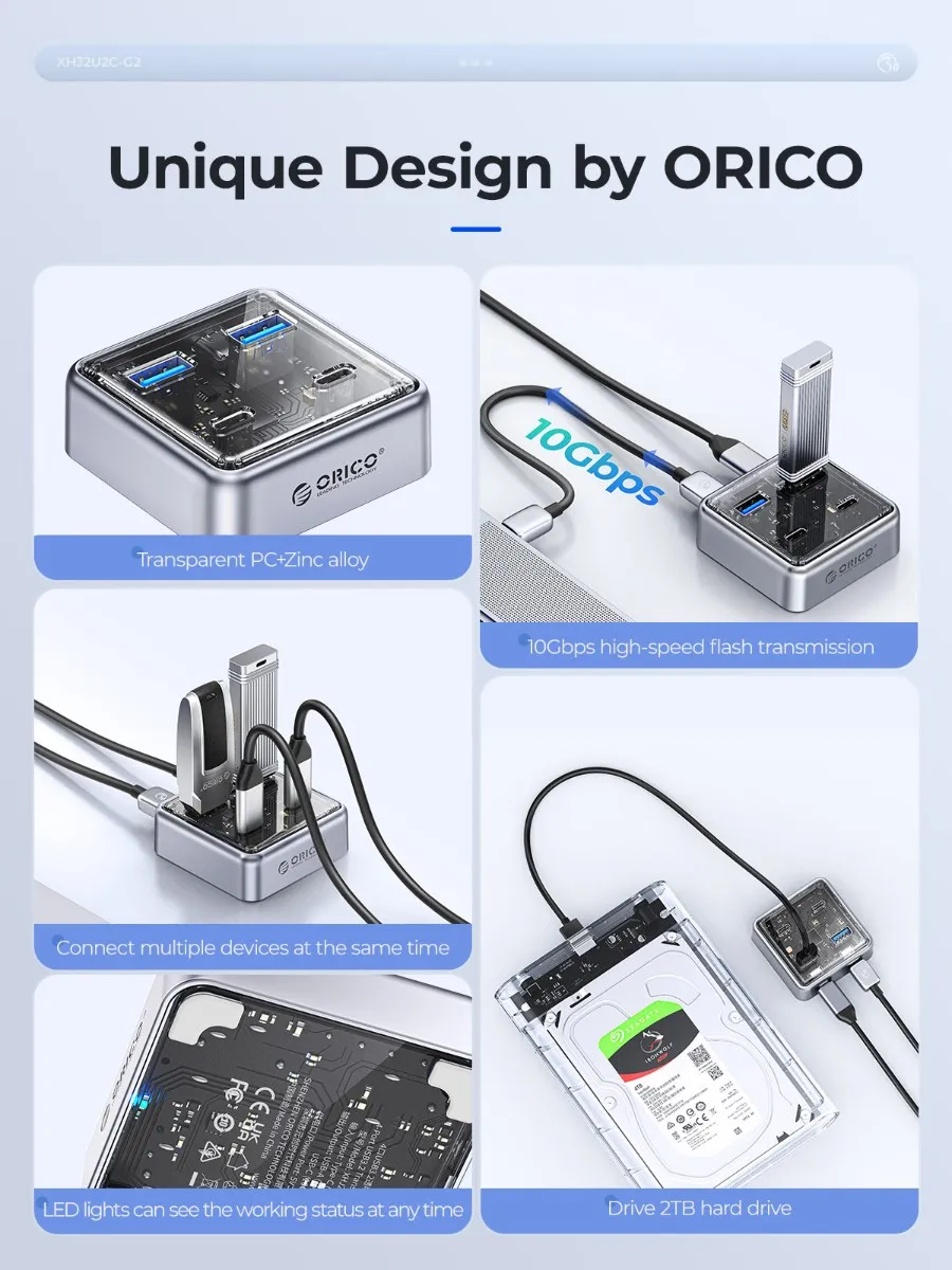 ORICO 4-Port USB Hub, Compact Zinc Alloy, High-Speed Data Transfer & Charging, Portable for Laptop, PC, Mac, and More 3