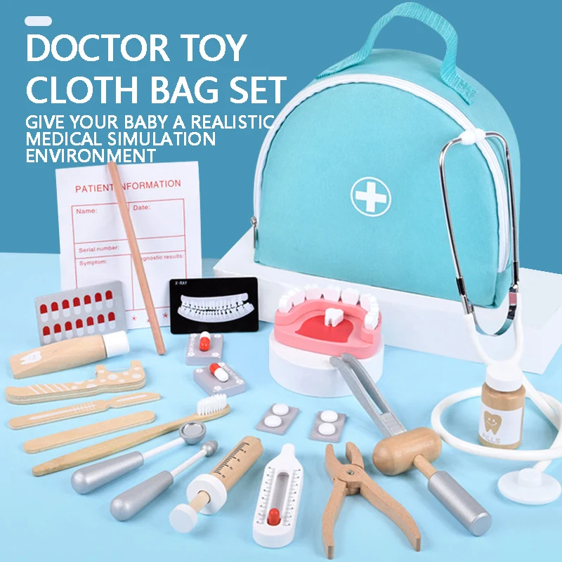 

Wooden Pretend Play Toy for Children Simulation Games Girls Gift Educational Dentist Doctor Career Tooth Kids Toys Accessories