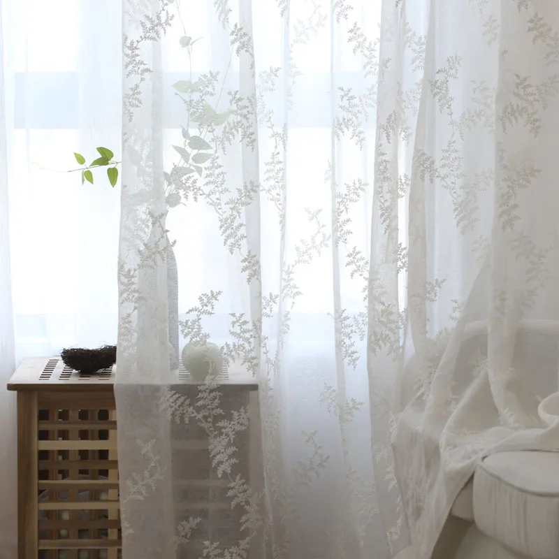 

Custom Size Nordic Style Pastoral Embroidery Cotton Linen White Tulle Sheer Curtains for Living Room Bedroom Dining Window Decor