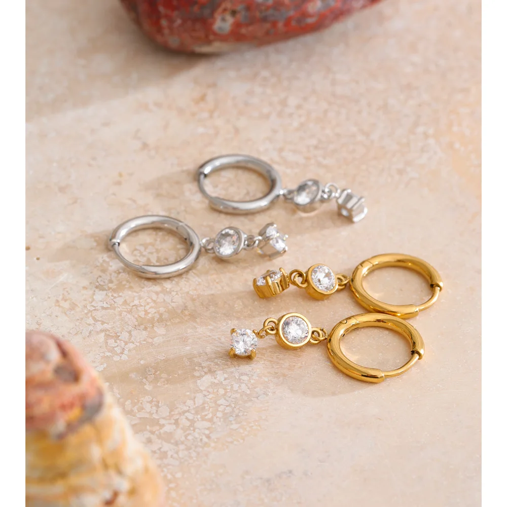 Yhpup Cubic Zirconia Hoop Earrings Stainless Steel High Quality