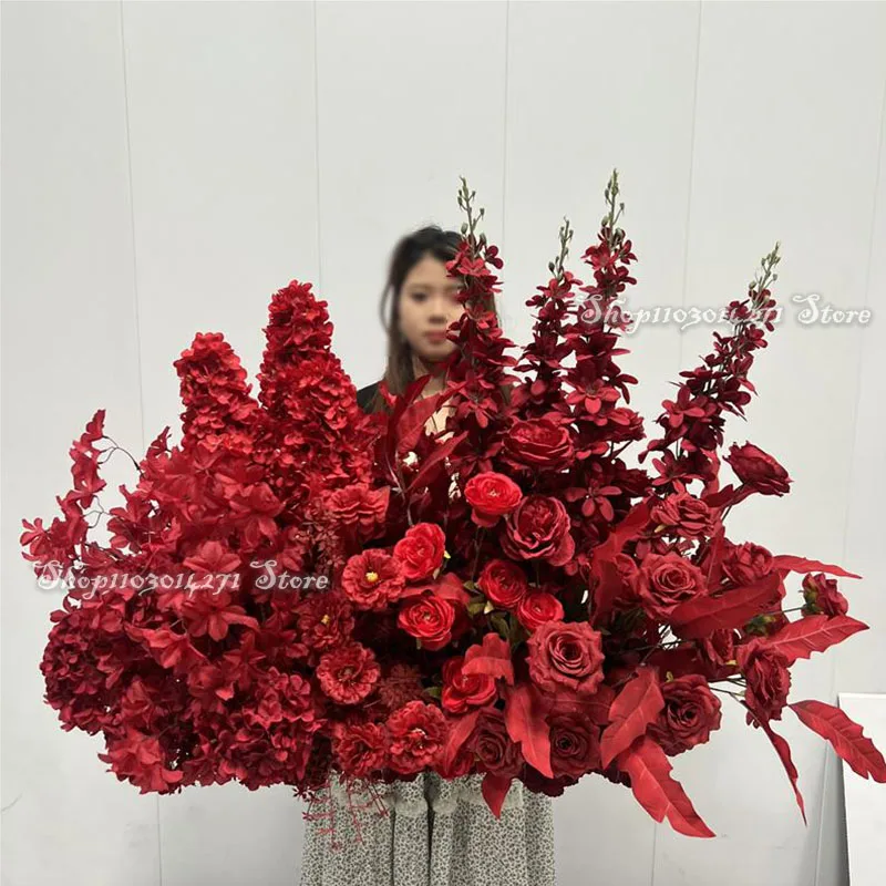 Red Artificial Floor Flower Row Arrangement Table Flower Ball Event T Stage Wedding Floral Wedding Decor Props Road Lead Decor 1