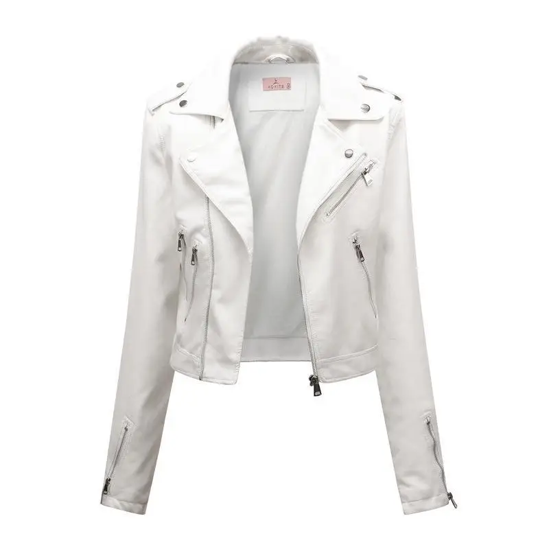 2023 Autumn New Women Temperament Slim Leather Jacket Female Short Casual PU Leather Outwear Fashionable All-matching Outcoat