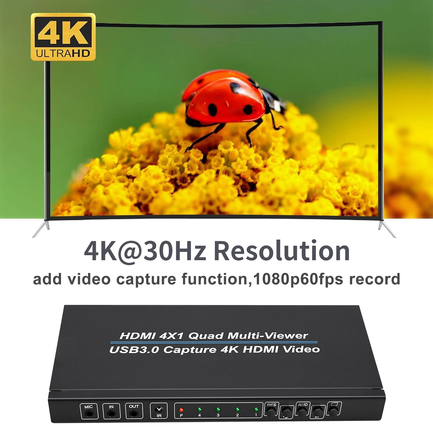 4K 4x1 HDMI Ƽ   4Է 1 9 ÷ , 1080p@60Hz USB 3.0  ĸó ī ȭ  2in1