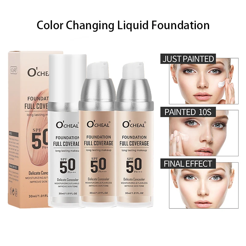 Liquid Foundation Makeup Cosmetics Makeup Cream Color Changing Long-Lasting Moisturizing BB Cream Base for Women