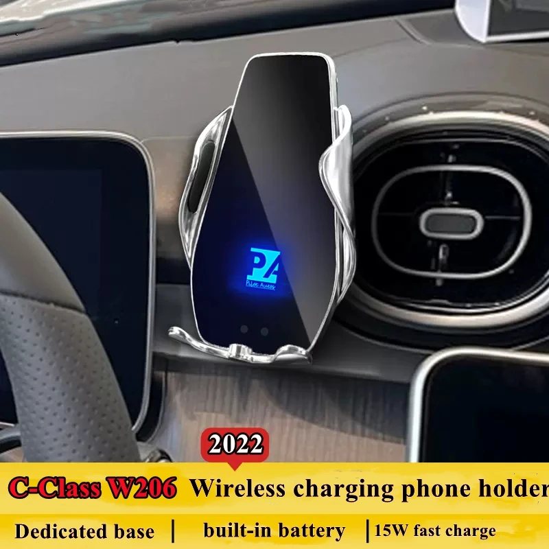 For 2022 Mercedes Benz C Class W206 Phone Holder Wireless Charger Car Phone Mount Navigation Bracket GPS Support 360 Rotating