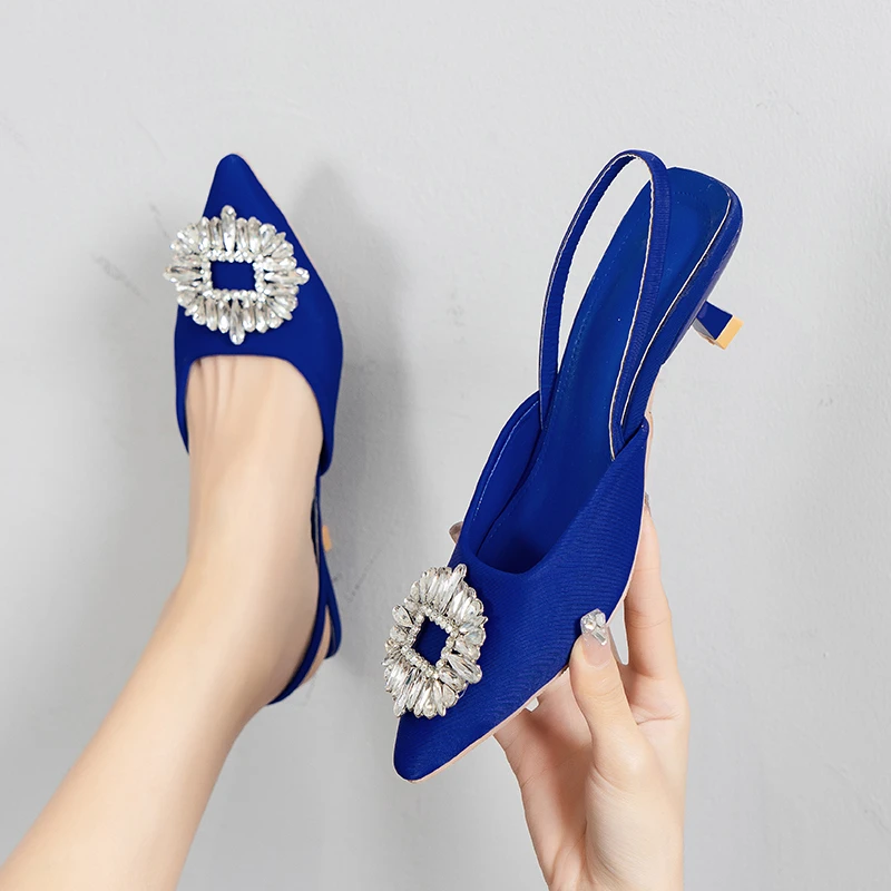 2022 New Women's Shoes Pointed Toe Shallow Nude Pink Diamond Shoes Low Heel Back Strappy Shoes Women