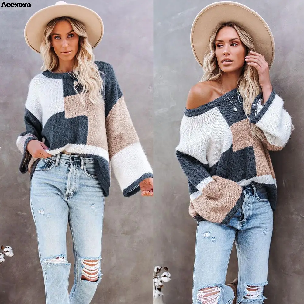 

Autumn and winter crew-neck matching sweater plus-size sweater with long sleeves