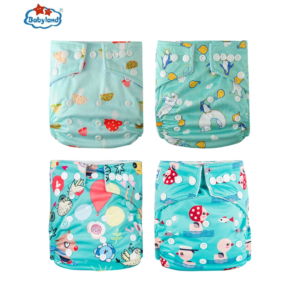 

Babyland 2023 4pcs/Group Washable Ecological Diapers Adjustable Nappy Newborn Reusable Diaper Covers Baby Cloth Diaper For 3-15K