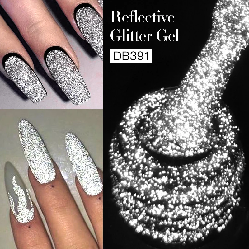 

Mtssii Reflective Glitter Gel Silver Sequins Gel Nail Polish Soak Off UV Nail Gel Semi-permanent Varnish Nail Art Decoration 6ml