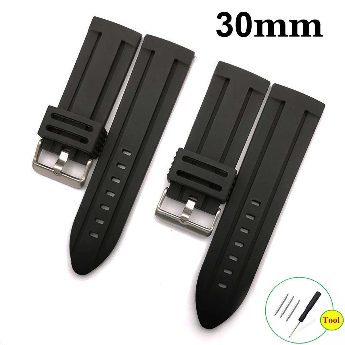 Durable Silicone Diving Watch Strap with Metal Brushed Clasp