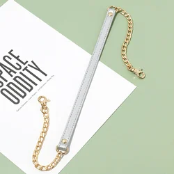 Elegant Gold Metal Chain with Black Leather Strap - Versatile Accessory with Square Safety Buckle for Handbags, Shoulder Bags, and Wallets (Silver)