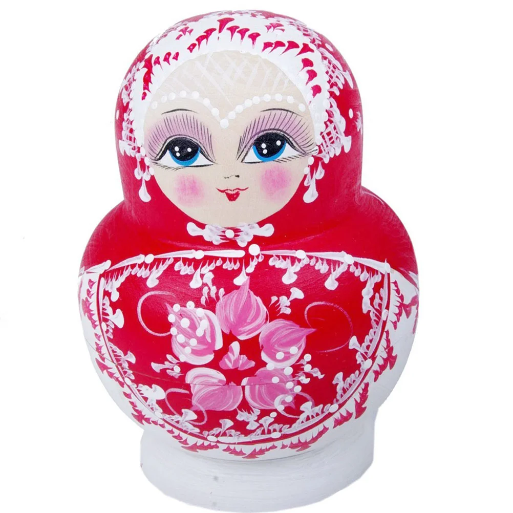 

A Set of 10pcs Delicate Wooden Russian Nesting Dolls Traditional Woman Handmade Matryoshka Dolls