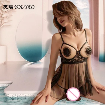 Pijama sexy Erótico Lingerie De Renda para Mulheres Cotumes Exóticos Babydolls Transparente Vestido Lingerie sexy Camicia da notte calda 1