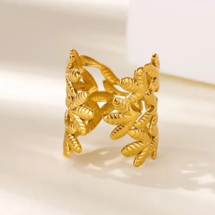 Leaf Rings Stainless Steel for Women Christmas