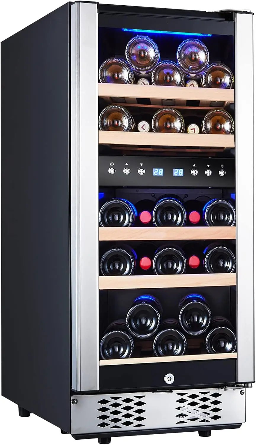 

Bottle Wine Fridge 15" Dual Zone Refrigerators Cooler with Upgraded Compressor Digital Memory Temperature Control, Low Noise