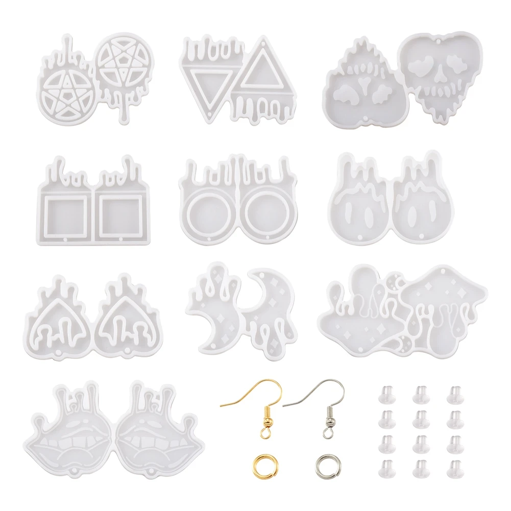 DIY Earring Making Kits Silicone Molds with Earring Hooks Jump Rings Mix Shape For Halloween Theme Creative Decor Accessories