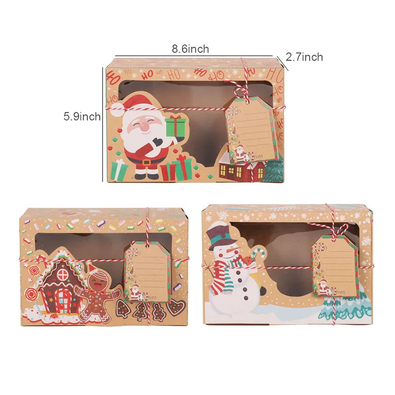 

6/12pcs Kraft Paper Candy Boxes Merry Christmas Cookie Gift Box Clear Window Packaging Bag Party Favor New Year Decoration