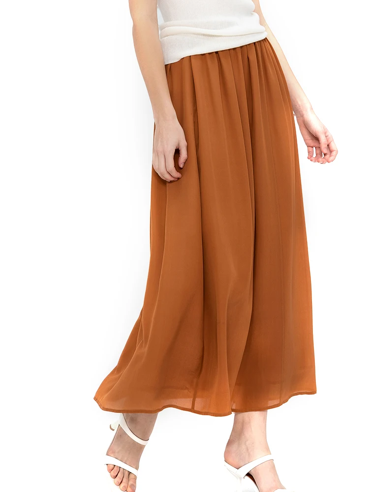 ZEAMOD 2024 Women's 12 crepe de chine solid color casual and comfortable women skirt