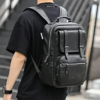 Simple Fashion Men's Backpack Soft Pu Leather Backpack Men Large Capacity 14inch Laptop Bag Students Schoolbags Travel Back Pack 1