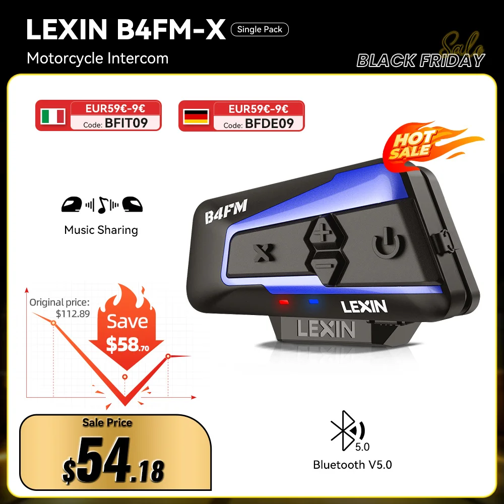 Brand Lexin LX-B4FM-X for 10 Riders Intercom Motorcycle Bluetooth