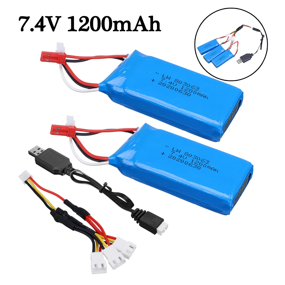

7.4V 1200mah Lipo Battery For WLtoys V666 V262 V323 RC Drone Spare Battery 2S Battery for MJX X101 X102 Yi zhang X6 H16 Airplane
