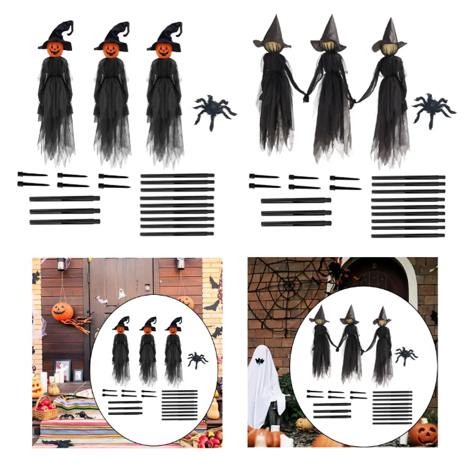 Ornaments with Stakes Set Light up Holding Hands Screaming Witches Halloween Witches for Home Outside Holidays Porch Garden