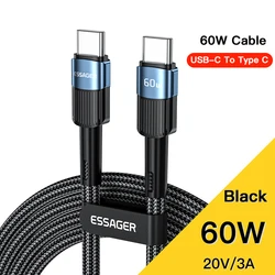 Essager 100W USB-C PD Fast Charging Cable, 3M - 1M (60W C To C Blue)