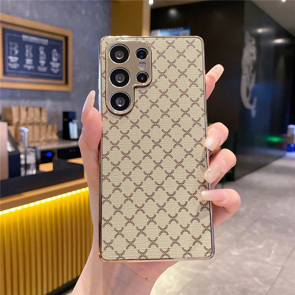 Luxury Gold Plating Glitter Retro Grid Leather Phone Case