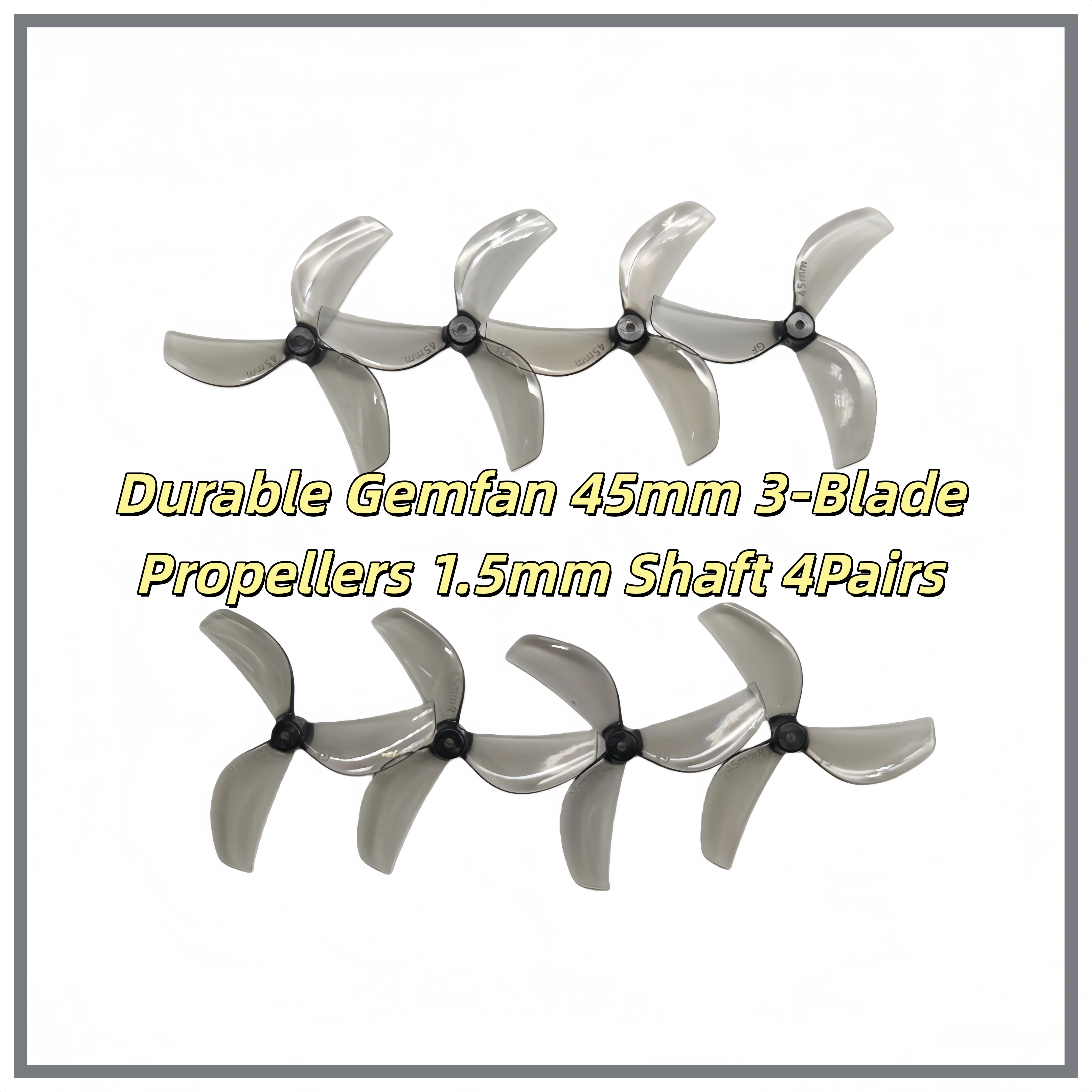 Hélices 45mm 1.5mm pour drone FPV micro, paquet de 4 jeux de pales colorées.
