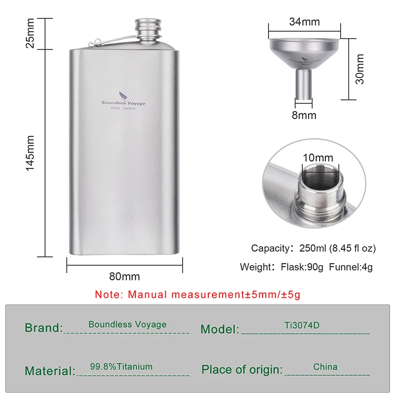 Boundless Voyage Titan-Flachmann mit Trichter, ultraleichter, auslaufsicherer Taschenflasche, Alkohol und Spiritusflasche für Herren – Detail 2