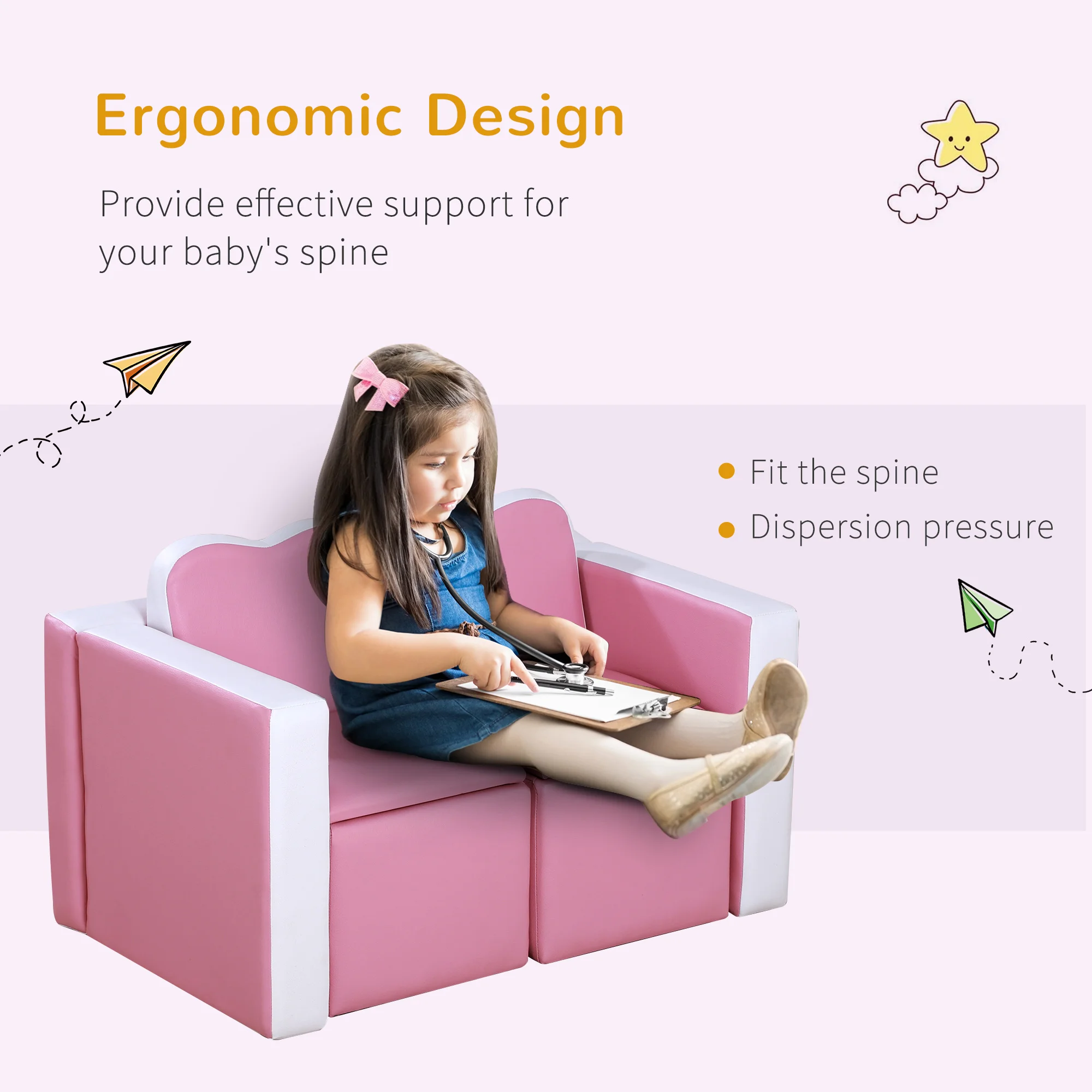 Kids Leather Sofa Armchair Multi-functional Table Chair Set Storage Pink 4