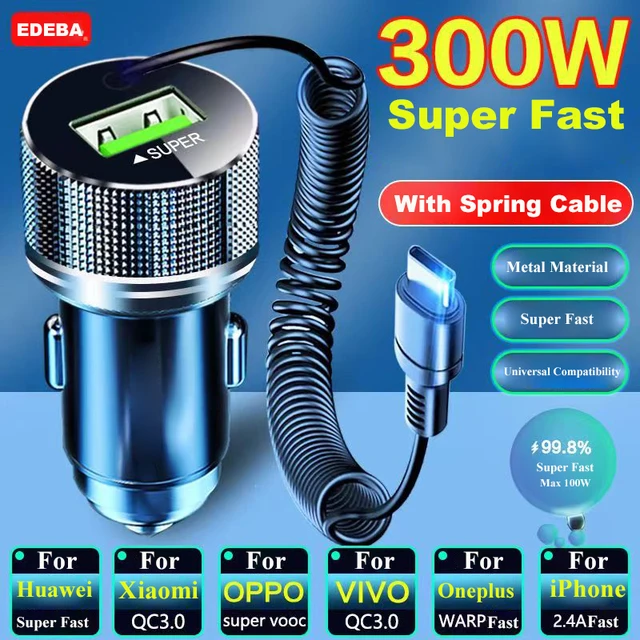 EDEBA Metal USB Car Charger with Type C Cable 12V Super Fast Charging Vehicle Adapter 2 in 1 for iPhone Samsung Huawei VIVO OPPO 1