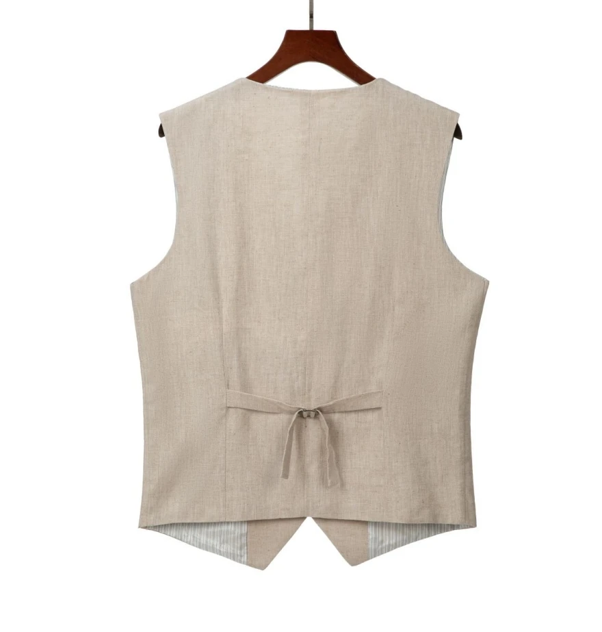 Mens Suit Vest Lapel V Neck Men's Vest Linen Waistcoat Wedding Business Waistcoat Groomman For Wedding Green/Burgundy/Brown