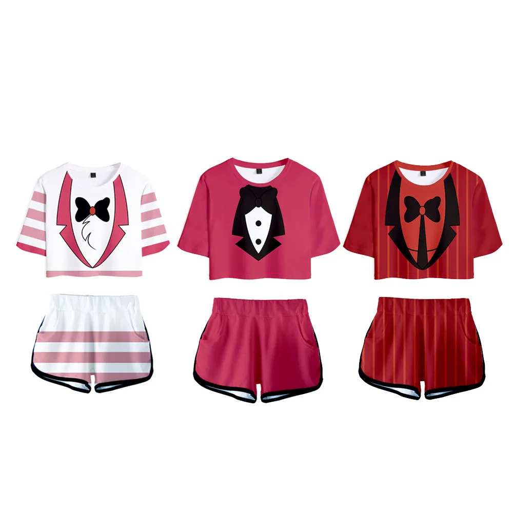 Alastor Women Girls Hazbin Cosplay Shirt Shorts Angel Cos Dust Charlie Morningstar Costume Outfit Halloween Carnival Suit