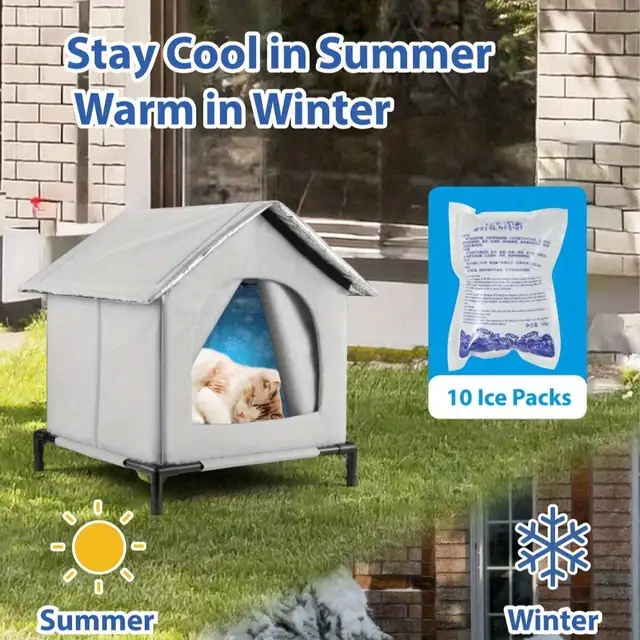 All-Season Waterproof Cat House with Ice Packs & Heating Bags, Foldable Shelter for Indoor & Outdoor Use, Available in 3 Sizes 4
